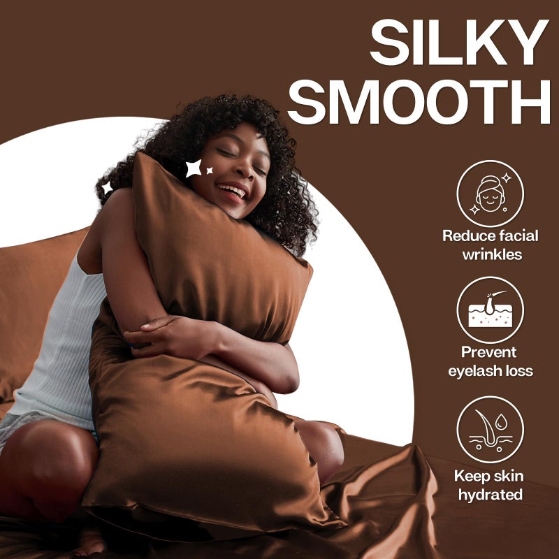 MR&HM Satin Pillowcase for Hair and Skin, Silk Satin Pillowcase 2 Pack, Queen Size Pillow Cases Set of 2, Silky Pillow Cover with Envelope Closure (20x30, Brown) - Image 4